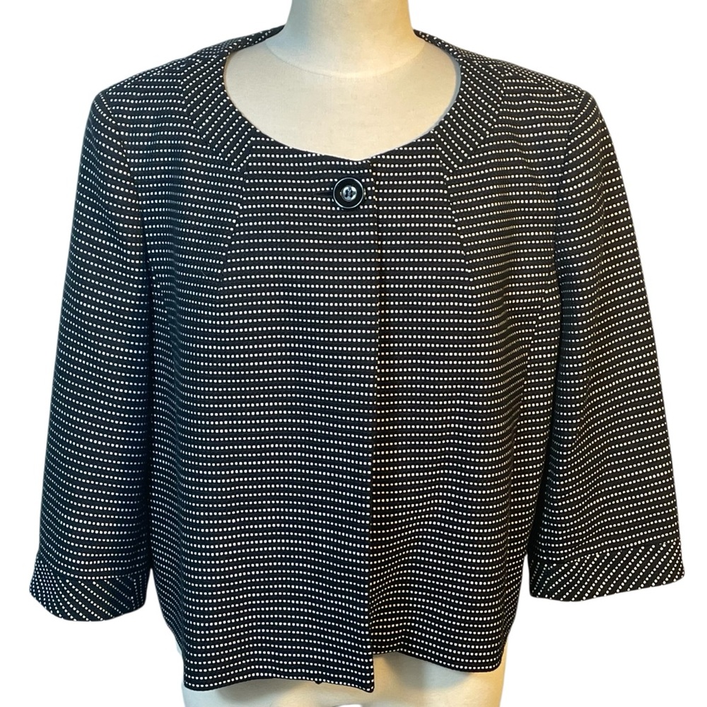 Talbots Women’s Plus Petites 16W Black White Dot 3/4 Sleeve One Button Blazer